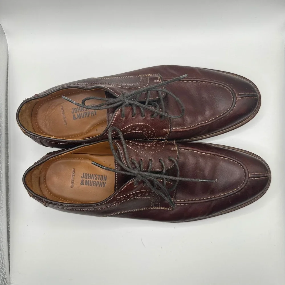 Johnston & Murphy red Brown Leather Wingtip Derby Dress Shoes Men's‎ 8.5 D